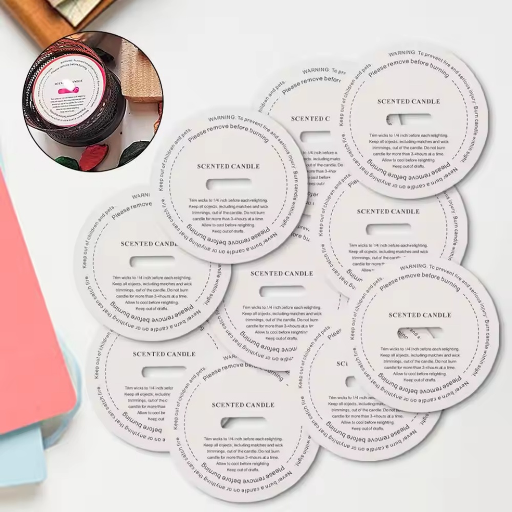 Candle Warning Label - 10/50 Pièces Étiquettes Rondes pour Bougies