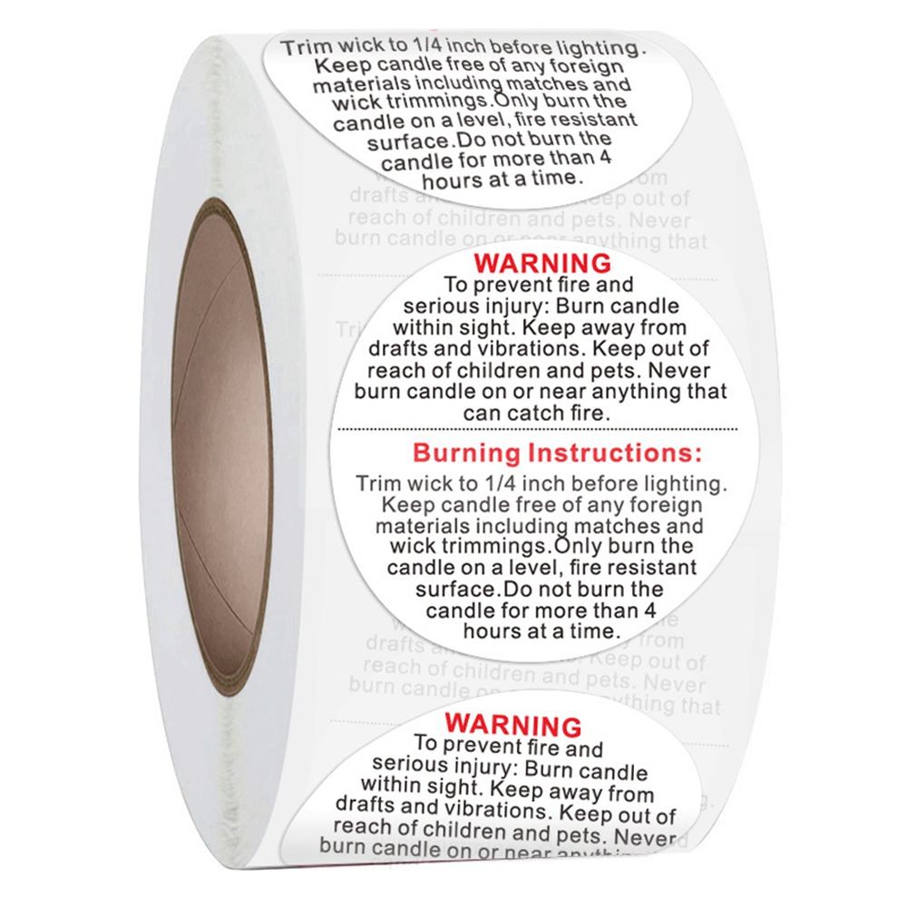 Candle Warning Label - Étiquettes d'avertissement de bougie blanche, 500